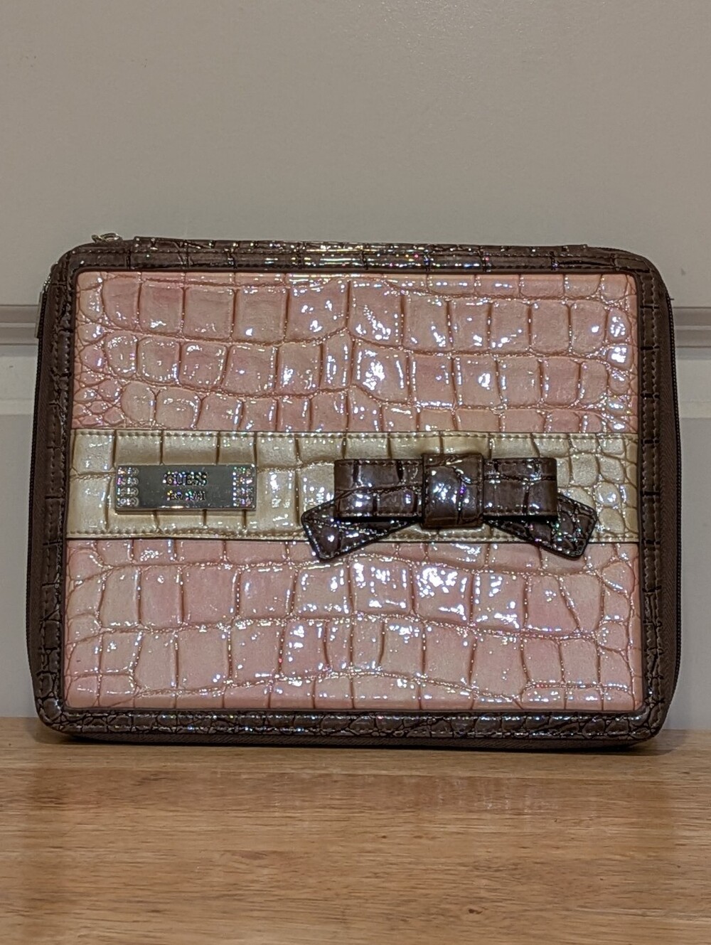 GUC Guess 25cmx20cm Parent Pink and Brown Faux Croc Zip Closure Tablet Case